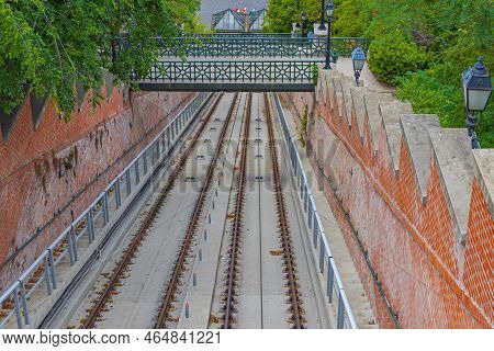 Buda Castle Hill Funicular Budavari Siklo Railway Line Tracks Emprty No Trains