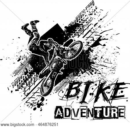 Bike Stunt Logo, Motorcyclist Stuntman Male Character, Bike Adventure Vector Illustration, Bike Clip