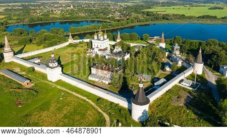 Aerial Drone View Of Joseph Volokolamsk Lavra Or Iosifo-volotsky Orthodox Monastery Near Volokolamsk