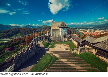 Medieval Old Castle In Celje City, Slovenia. Travel Outdoor Touristic Background