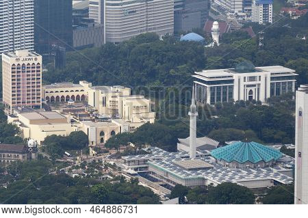 Kuala Lumpur, Malaysia - September 12 2018: Aerial View Of The National Mosque Of Malaysia, The Jaba
