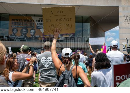 Philadelphia, Pa Usa 06-25-2022 Woman Holds A Feminist Sign At A Crowded Pro-choice Womens Reproduct