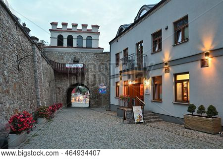 Opatow, Poland - September 13, 2022: The Warsaw Gate And A Fragment Of Opatow Old City Walls.