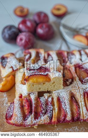 Sweet German Plum Cake (zwetschgenkuchen) With Crumbles