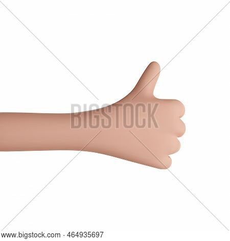 3d Cartoon Hand With Thumb Finder Up, Ok, Okay, Like, Yes Gesture. Vector Illustration Isolated On W