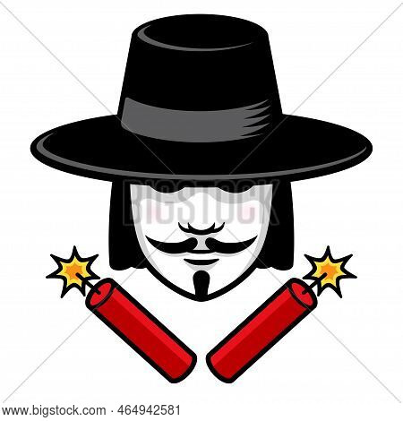 Guy Fawkes Night Symbol, Comic Style Logo With Dynamite. Vector Illustration.