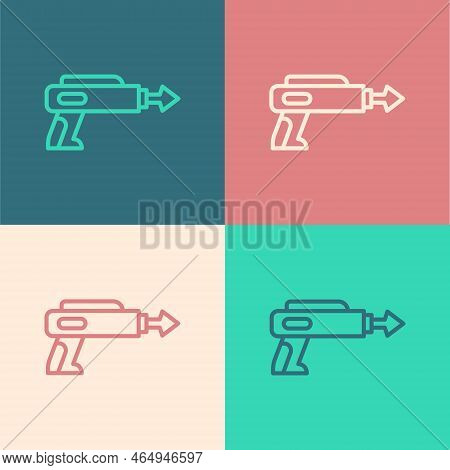 Pop Art Line Fishing Harpoon Icon Isolated On Color Background. Fishery Manufacturers For Catching F