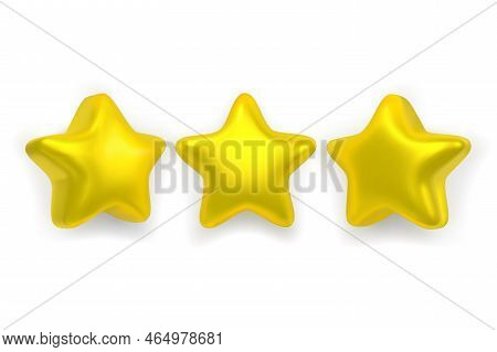 Three Realistic Shiny Lucky Stars Isolated On White Background.
