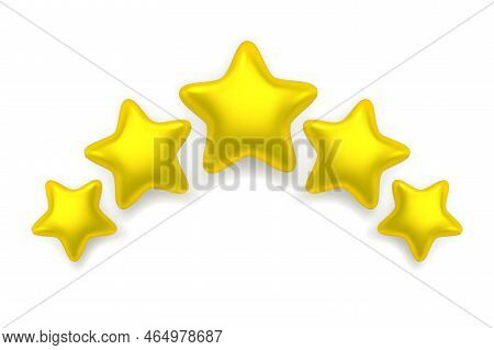 Five Realistic Shiny Lucky Stars Isolated On White Background.