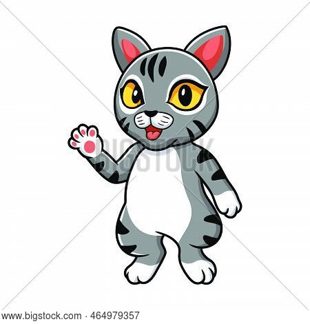 Vector Illustration Of Cute Manx Cat Cartoon Waving Hand