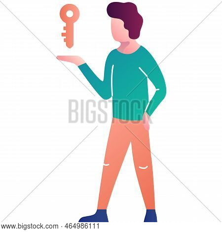 Man With Key Vector Icon Isolated On White