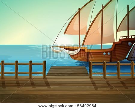 Ilustrace lodi blízko přístavu