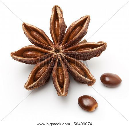 Star anise, badiane spice isolated on white background