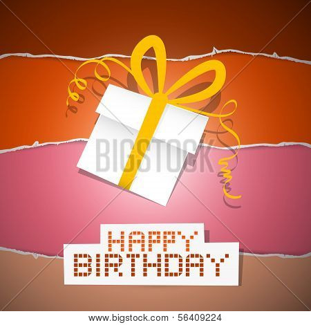 Happy Birthday Torn Paper Retro Background With Gift Box