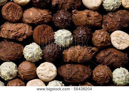 top view of various chocolate truffles