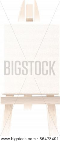 Empty blank canvas on wooden easel isolated on white. Vector illustration