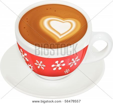 Cup of coffee with milk on a saucer. Vector illustration