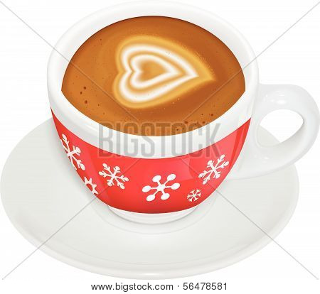 Cup of coffee with milk on a saucer. Vector illustration