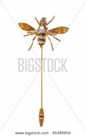 흰색에 다이아몬드와 황금 브 로치