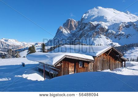Typical Wooden Challet In The Dolomites