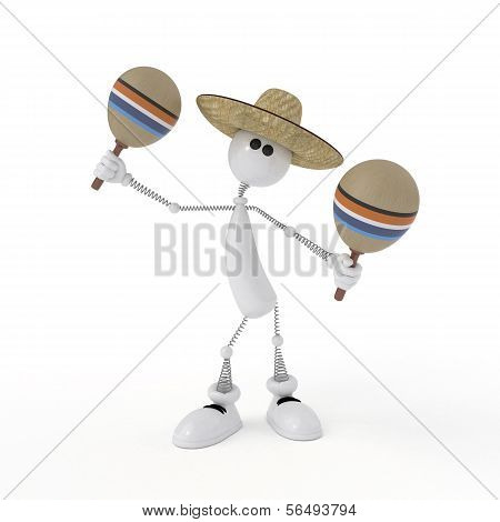 The 3D Character Plays On A Maracas.