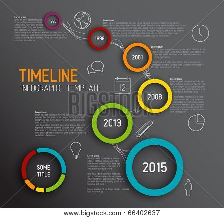 Vector dark Infographic timeline report template with icons