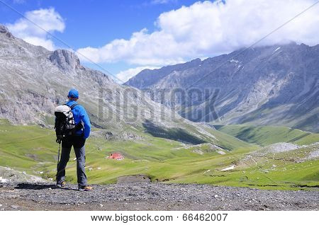 Man On Mountain Pass Of Aliva.