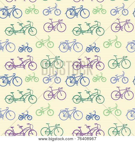 Seamless pattern with hand drawn bicycles