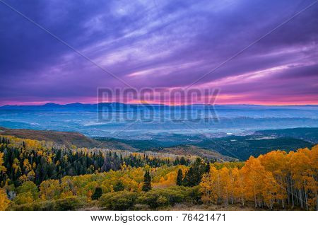 Colorful Dramatic Sunset Sky Over The City Of Moab Fall Colors