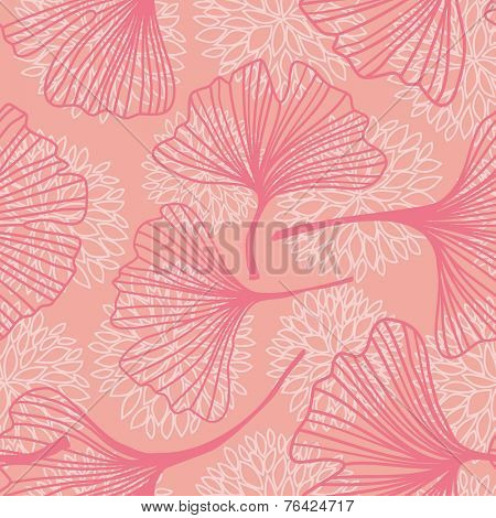 Floral seamless pattern with ginkgo leaves.Vector illustration.