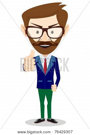 Stock Vector Illustration of a Smiling and Winking Cartoon Business Man Giving the Thumbs Up.