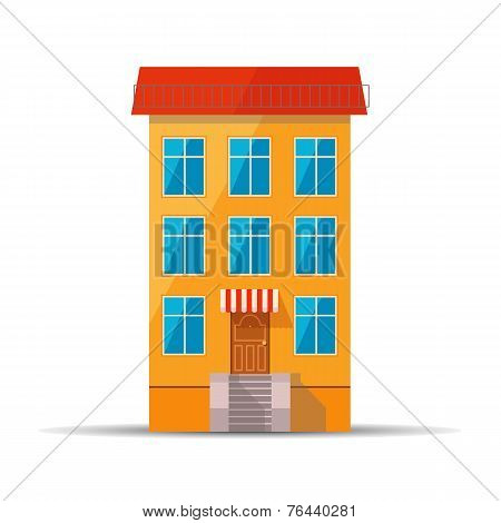 Flat colourful icon of retro house with red roof