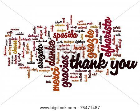 Concept or conceptual abstract thank you word cloud in different languages or multilingual for education or Thanksgiving Day