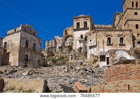 Panoramic view of Craco. Basilicata. Southern Italy.