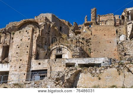 Panoramic view of Craco. Basilicata. Southern Italy.