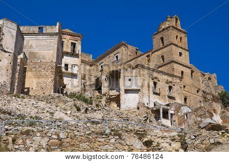 Panoramic view of Craco. Basilicata. Southern Italy.