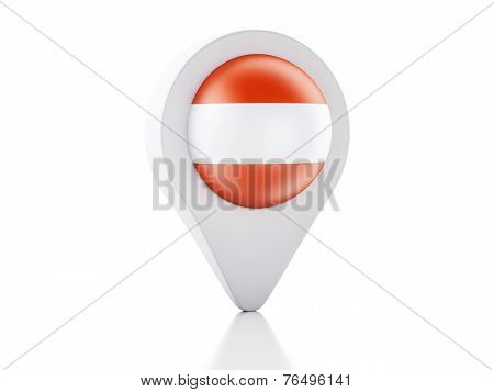 3D Map Pointer Austria Flag Icon On White Background