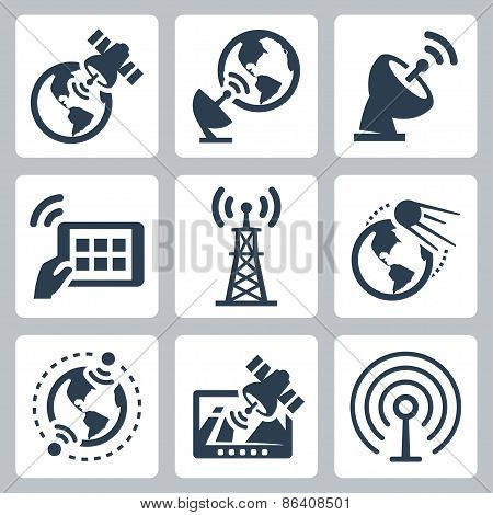 Satellite And Navigation Related Vector Icons Set
