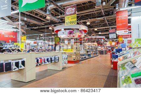 Interior Of The Electronics Shop M-video. Is The Largest Russian Consumer Electronic Retail Chain