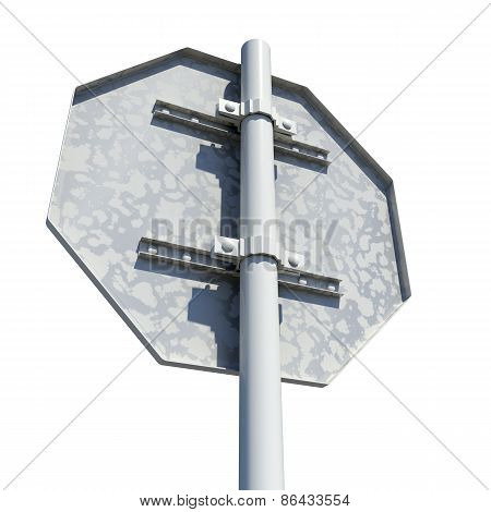 Octagonal road sign. Rear view. Isolated