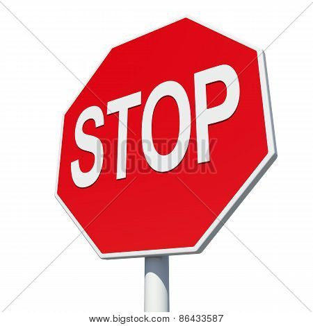 Octagonal road sign with word stop. Isolated