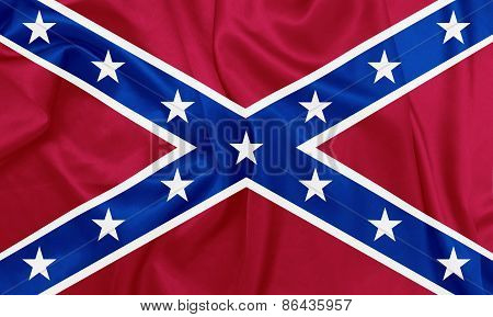 American Civil war - The Second Confederate Navy Jack, 1863-1865 waving flag with silk texture