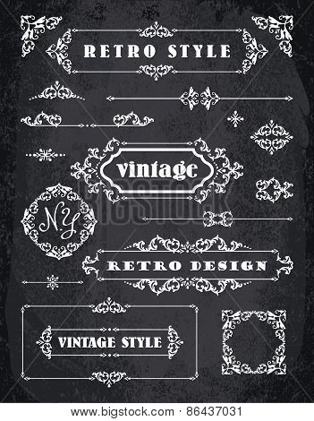 Set Of Retro Vintage Badges, Frames, Labels And Borders.