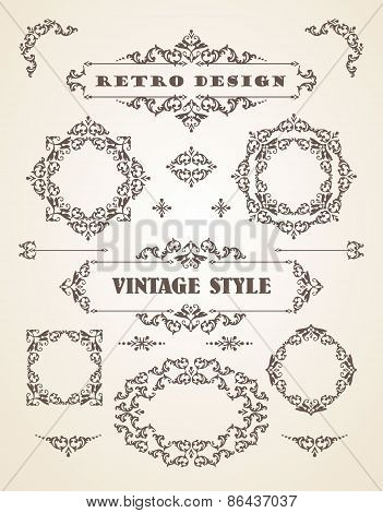 Set Of Retro Vintage Badges, Frames, Labels And Borders.