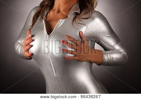 Bodybuilder Woman Studio Isolated Shot With Big Tits Breast