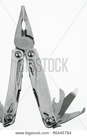 Pocket knife or Steel multi-function tools isolated on white background. Hand tools in industry jobs