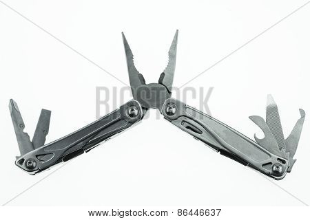 Pocket knife or Steel multi-function tools isolated on white background. Hand tools in industry jobs