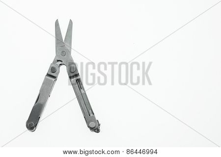 Pocket knife or Steel multi-function tools isolated on white background. Hand tools in industry jobs