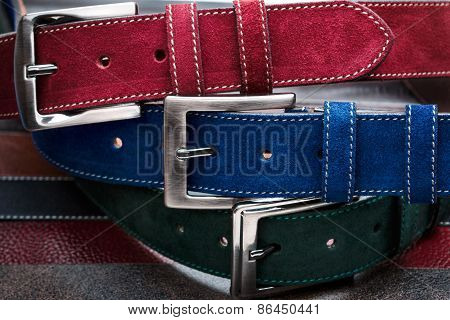 Close-up View Of Three Suede Belts