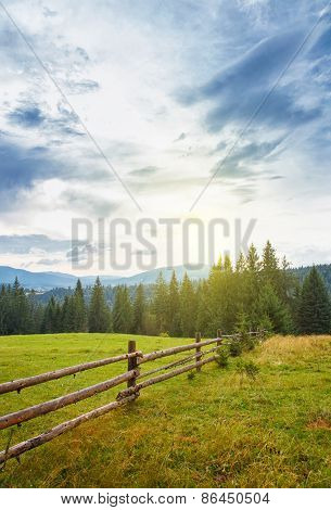 wooden fence mountain landscape